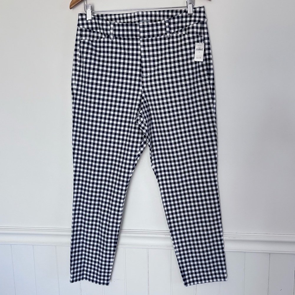 OLD NAVY Pixie High Rise Pants w/ Pockets Blue White Gingham Size 12 New *D82